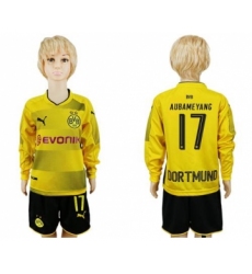 Dortmund #17 Aubameyang Home Long Sleeves Kid Soccer Club Jersey