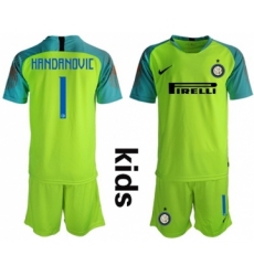 Inter Milan #1 Handanovic Shiny Green Goalkeeper Kid Soccer Club Jersey