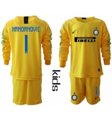 Inter Milan #1 Handanovic Yellow Goalkeeper Long Sleeves Kid Soccer Club Jersey