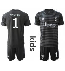 Juventus #1 Szczesny Black Goalkeeper Kid Soccer Club Jersey