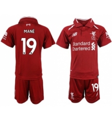 Liverpool #19 Mane Red Home Kid Soccer Club Jersey