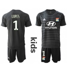 Lyon #1 Lopes Black Goalkeeper Kid Soccer Club Jersey