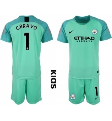 Manchester City #1 C.Bravo Green Goalkeeper Kid Soccer Club Jersey