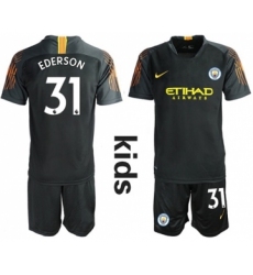Manchester City #31 Ederson Black Goalkeeper Kid Soccer Club Jersey