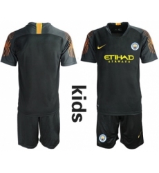 Manchester City Blank Black Goalkeeper Kid Soccer Club Jersey