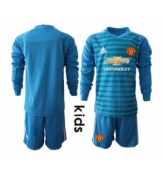 Manchester United Blank Blue Goalkeeper Long Sleeves Kid Soccer Club Jersey