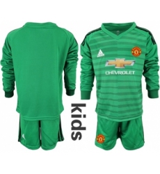 Manchester United Blank Green Goalkeeper Long Sleeves Kid Soccer Club Jersey