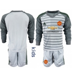 Manchester United Blank Grey Goalkeeper Long Sleeves Kid Soccer Club Jersey