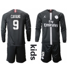Paris Saint-Germain #9 Cavani Jordan Home Long Sleeves Kid Soccer Club Jersey