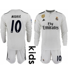 Real Madrid #10 Modric Home Long Sleeves Kid Soccer Club Jersey