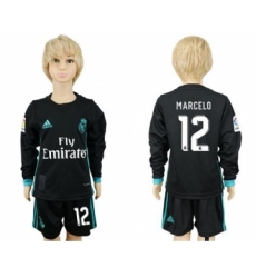 Real Madrid #12 Marcelo Away Long Sleeves Kid Soccer Club Jersey