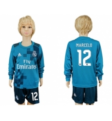 Real Madrid #12 Marcelo Sec Away Long Sleeves Kid Soccer Club Jersey