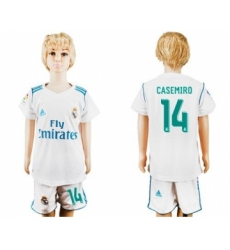 Real Madrid #14 Casemiro White Home Kid Soccer Club Jersey