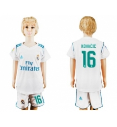 Real Madrid #16 Kovacic White Home Kid Soccer Club Jersey