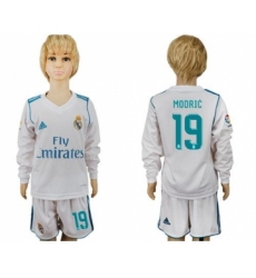 Real Madrid #19 Modric Home Long Sleeves Kid Soccer Club Jersey