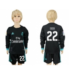 Real Madrid #22 Isco Away Long Sleeves Kid Soccer Club Jersey