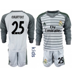 Real Madrid #25 Courtois Grey Goalkeeper Long Sleeves Kid Soccer Club Jersey