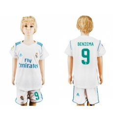 Real Madrid #9 Benzema White Home Kid Soccer Club Jersey