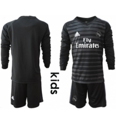 Real Madrid Blank Black Goalkeeper Long Sleeves Kid Soccer Club Jersey