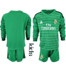 Real Madrid Blank Green Goalkeeper Long Sleeves Kid Soccer Club Jersey