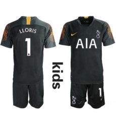 Tottenham Hotspur #1 Lloris Black Goalkeeper Kid Soccer Club Jersey