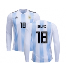 Argentina #18 Salvio Home Long Sleeves Kid Soccer Country Jersey