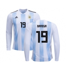 Argentina #19 Banega Home Long Sleeves Kid Soccer Country Jersey