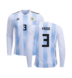 Argentina #3 Fazio Home Long Sleeves Kid Soccer Country Jersey