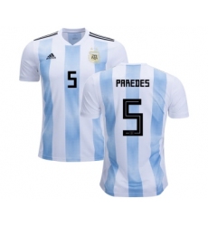 Argentina #5 Paredes Home Kid Soccer Country Jersey