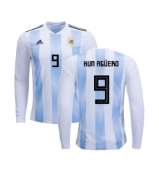 Argentina #9 Kun Aguero Home Long Sleeves Kid Soccer Country Jersey