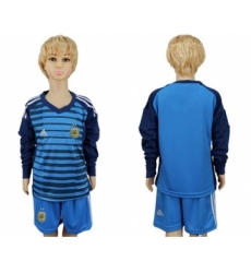 Argentina Blank Blue Long Sleeves Goalkeeper Kid Soccer Country Jersey