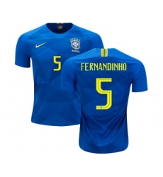 Brazil #5 Fernandinho Away Kid Soccer Country Jersey