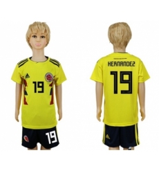 Colombia #19 Hernandez Home Kid Soccer Country Jersey