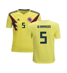 Colombia #5 W.Barrios Home Kid Soccer Country Jersey