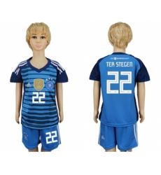 Germany #22 Ter Stegen Blue Kid Soccer Country Jersey