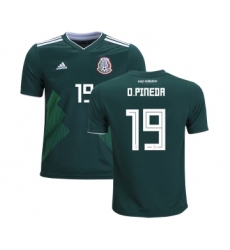 Mexico #19 O.Pineda Home Kid Soccer Country Jersey