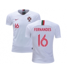Portugal #16 Fernandes Away Kid Soccer Country Jersey