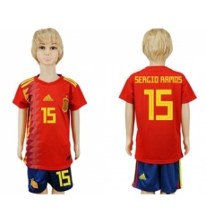 Spain #15 Sergio Raoms Red Home Kid Soccer Country Jersey