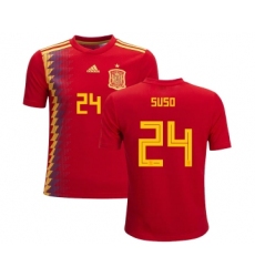 Spain #24 Suso Red Home Kid Soccer Country Jersey