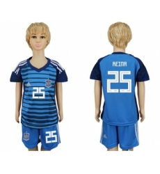 Spain #25 Reina Blue Goalkeeper Kid Soccer Country Jersey