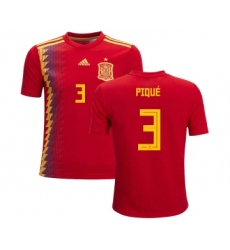 Spain #3 Pique Red Home Kid Soccer Country Jersey