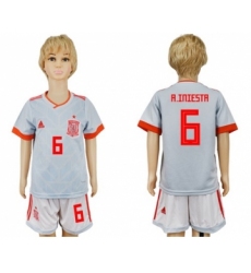 Spain #6 A.Iniesta Away Kid Soccer Country Jersey