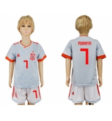 Spain #7 Morata Away Kid Soccer Country Jersey