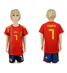 Spain #7 Morata Red Home Kid Soccer Country Jersey
