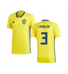 Sweden #3 Lindelof Home Kid Soccer Country Jersey