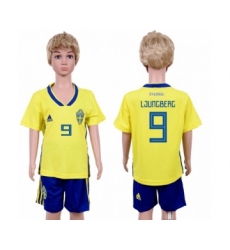 Sweden #9 Ljungberg Home Kid Soccer Country Jersey
