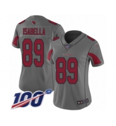 Women's Arizona Cardinals #89 Andy Isabella Limited Silver Inverted Legend 100th Season Football Jersey