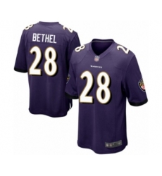 Men's Baltimore Ravens #28 Justin Bethel Game Purple Team Color Football Jersey