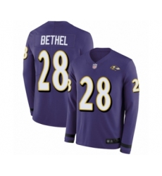 Men's Baltimore Ravens #28 Justin Bethel Limited Purple Therma Long Sleeve Football Jersey