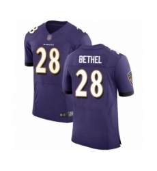Men's Baltimore Ravens #28 Justin Bethel Purple Team Color Vapor Untouchable Elite Player Football Jersey